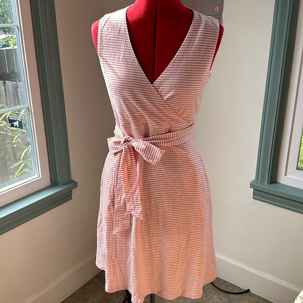 New Toad&Co Red & White Stripe Organic Cotton Faux Wrap Dress